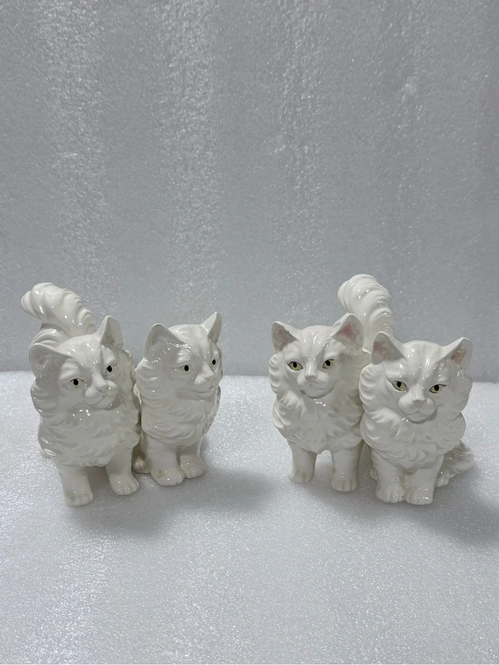 Two Vintage White Persian Cat Ceramic Figurines